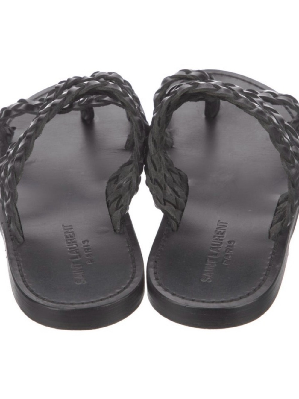 Saint Laurent Black Braided Leather Slide Sandals - Picture 2 of 5
